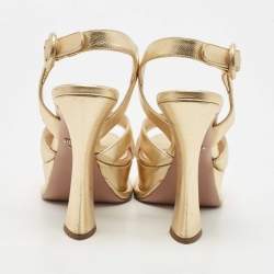 Prada Metallic Gold Leather Ankle Strap Sandals Size 36.5