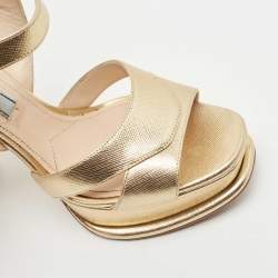 Prada Metallic Gold Leather Ankle Strap Sandals Size 36.5