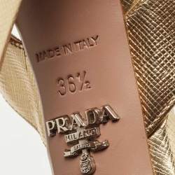 Prada Metallic Gold Leather Ankle Strap Sandals Size 36.5