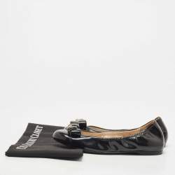 Pre Owned Prada Black Patent Leather Bow Detail Ballet Flats Size 36.5