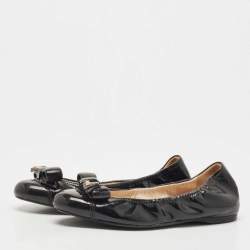 Pre Owned Prada Black Patent Leather Bow Detail Ballet Flats Size 36.5