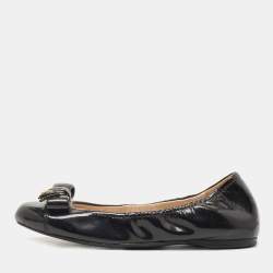 Pre Owned Prada Black Patent Leather Bow Detail Ballet Flats Size 36.5
