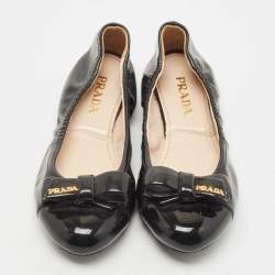 Pre Owned Prada Black Patent Leather Bow Detail Ballet Flats Size 36.5