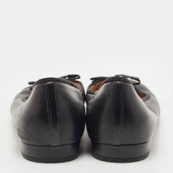 Pre Owned Prada Black Leather and Patent Cap Toe Bow Ballet Flats Size 42