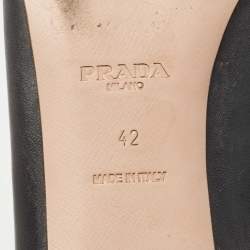 Pre Owned Prada Black Leather and Patent Cap Toe Bow Ballet Flats Size 42
