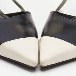 Pre Owned Prada Black/White Leather and Rubber Mary Jane Slingback Pumps Size 39.5