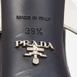 Pre Owned Prada Black/White Leather and Rubber Mary Jane Slingback Pumps Size 39.5