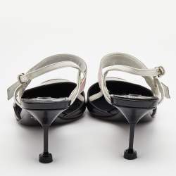 Pre Owned Prada Black/White Leather and Rubber Mary Jane Slingback Pumps Size 39.5