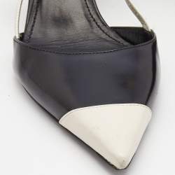 Pre Owned Prada Black/White Leather and Rubber Mary Jane Slingback Pumps Size 39.5