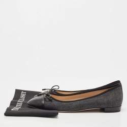 Pre Owned Prada Grey/Black Canvas and Leather Cap Toe Bow Ballet Flats Size 42