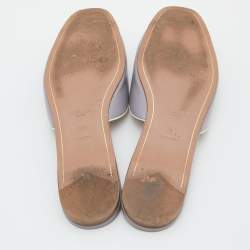 Prada Grey Saffiano Patent Leather Flat Slides Size 39.5