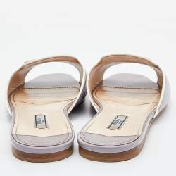 Prada Grey Saffiano Patent Leather Flat Slides Size 39.5
