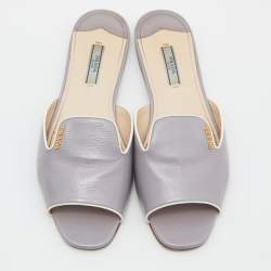 Prada Grey Saffiano Patent Leather Flat Slides Size 39.5