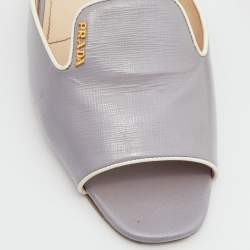 Prada Grey Saffiano Patent Leather Flat Slides Size 39.5