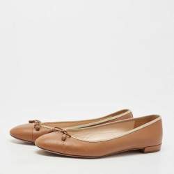 Pre Owned Prada Brown Leather Bow Ballet Flats Size 42
