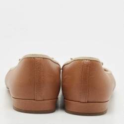 Pre Owned Prada Brown Leather Bow Ballet Flats Size 42