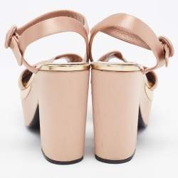 Pre Owned Prada Pink Satin Peep Toe Platform Ankle Strap Sandals Size 38