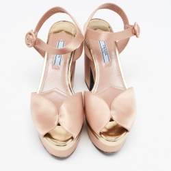 Pre Owned Prada Pink Satin Peep Toe Platform Ankle Strap Sandals Size 38