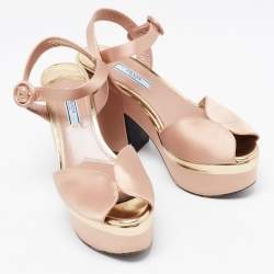 Pre Owned Prada Pink Satin Peep Toe Platform Ankle Strap Sandals Size 38