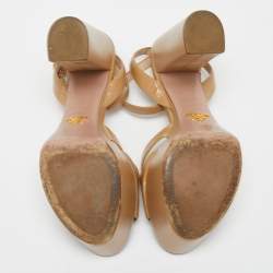 Prada Beige Saffiano Vernice Leather Platform Ankle Strap Sandals Size 37.5