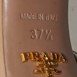 Prada Beige Saffiano Vernice Leather Platform Ankle Strap Sandals Size 37.5