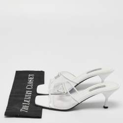 Prada Transparent/White PVC and Patent Leather Trim Triangle Logo Slide Sandals Size 38