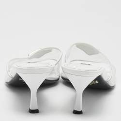Prada Transparent/White PVC and Patent Leather Trim Triangle Logo Slide Sandals Size 38