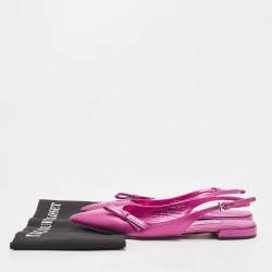 Pre Owned Prada Metallic Pink Leather Bow Pointed Toe Slingback Flats Size 37.5