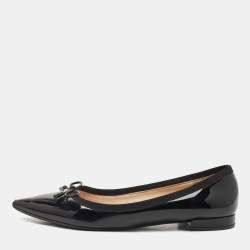 Prada Black Patent Leather Bow Ballet Flats Size 37.5