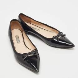 Prada Black Patent Leather Bow Ballet Flats Size 37.5
