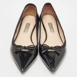 Prada Black Patent Leather Bow Ballet Flats Size 37.5