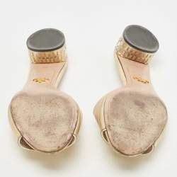 مملوكة مسبقًا Prada Gold Leather Crystal Embellished Heel Slide Sandals Size 37.5
