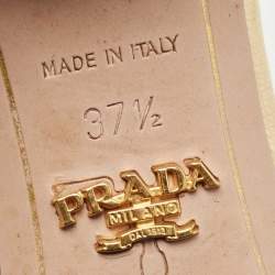 مملوكة مسبقًا Prada Gold Leather Crystal Embellished Heel Slide Sandals Size 37.5