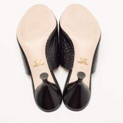 Prada Black Croc Embossed Leather Mules Size 39