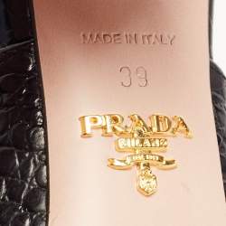 Prada Black Croc Embossed Leather Mules Size 39