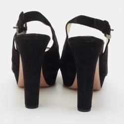 Pre Owned Prada Black Suede Peep Toe Slingback Platform Pumps Size 40.5