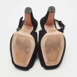 Pre Owned Prada Black Suede Peep Toe Slingback Platform Pumps Size 40.5