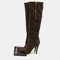 Pre Owned Prada Brown Suede Heel Knee Length Boots Size 40