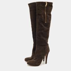 Pre Owned Prada Brown Suede Heel Knee Length Boots Size 40