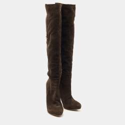 Pre Owned Prada Brown Suede Heel Knee Length Boots Size 40