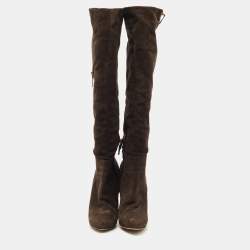 Pre Owned Prada Brown Suede Heel Knee Length Boots Size 40