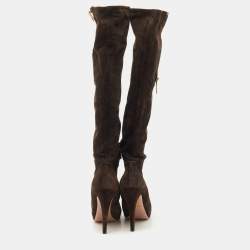 Pre Owned Prada Brown Suede Heel Knee Length Boots Size 40