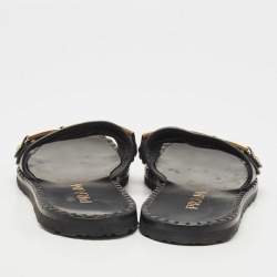 Prada Black Leather Logo Slide Flats Size 38     
