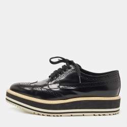 Prada Black Brogue Patent Leather Platform Derby Size 38