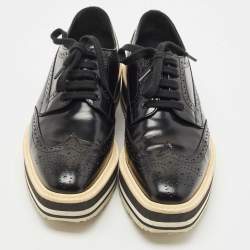 Prada Black Brogue Patent Leather Platform Derby Size 38