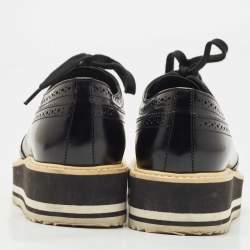 Prada Black Brogue Patent Leather Platform Derby Size 38