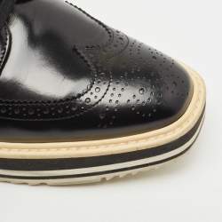 Prada Black Brogue Patent Leather Platform Derby Size 38