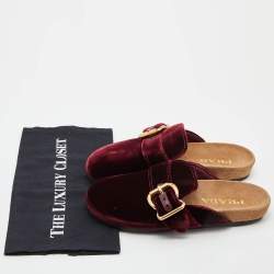 Pre Owned Prada Burgundy Velvet Flat Mules Size 38