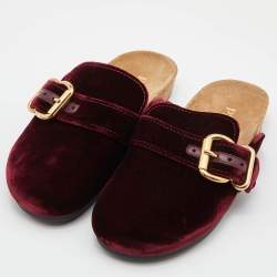 Pre Owned Prada Burgundy Velvet Flat Mules Size 38