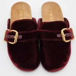 Pre Owned Prada Burgundy Velvet Flat Mules Size 38